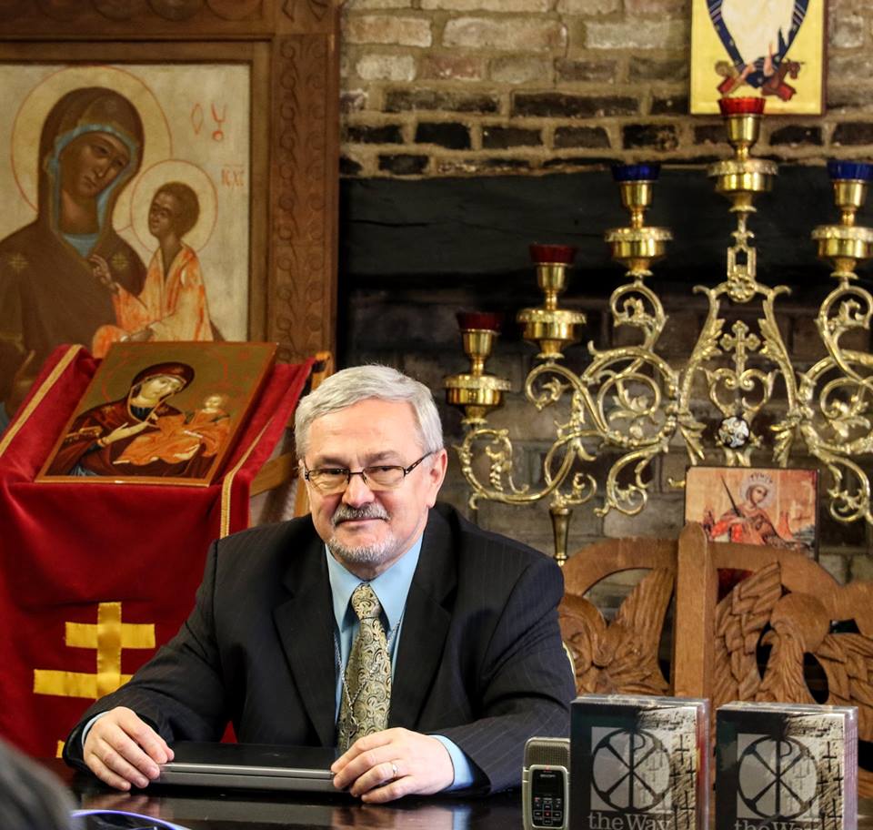Dr Danut Manastireanu on Father Dumitru Staniloae's image